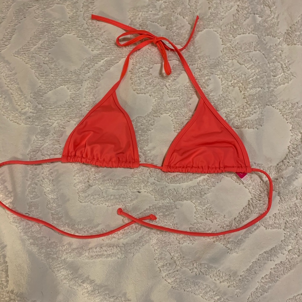 Neon coral Victoria’s Secret triangle bikini top